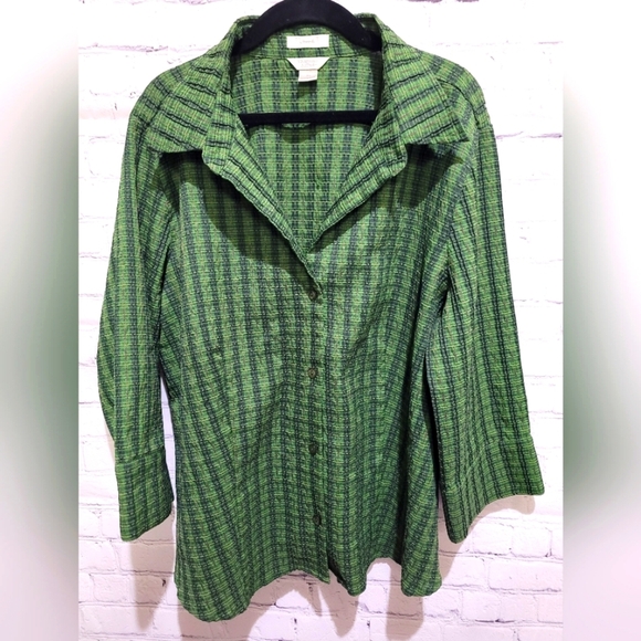 Christopher And Banks‎ Stretchy Button Front Wide Sleeve Blouse Size XL - Picture 1 of 6